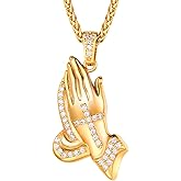 Richsteel Mens Necklaces for Womens Shiny Cubic Zirconia Africa Map/Broken Heart/Praying Hands/Cross Pendent with Spiga Chain Gold/Platinum Plated Hip Hop Jewely