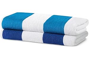BEN KAUFMAN SALES CO Kaufman - Large Beach Towels | 30" x 60" Terry Cabana Striped | Absorbent, Quick-Drying | 100% Cotton Thick Beach Towels (Blue & Turquoise) (2-Pack)