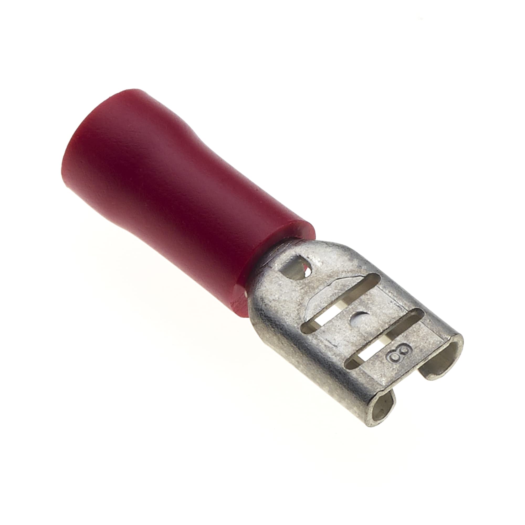Female Push On Crimp Terminal, Pack Of 100-12A, 4.8mm X 0.8mm, Red Nylon Insulated Spade Connectors, Quick Electrical Disconnect Terminal