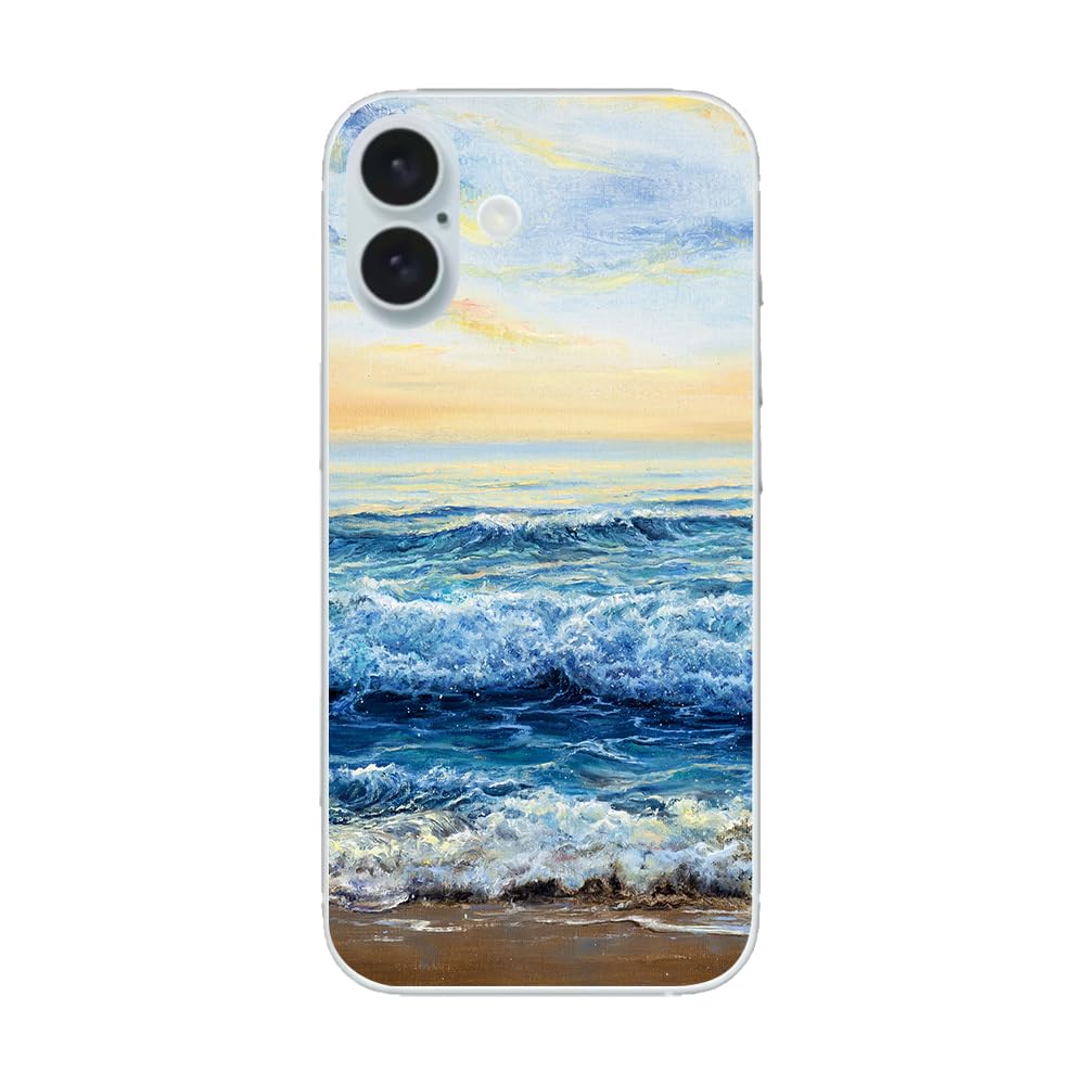 Photo 1 of Blingy's for iPhone 16 Case, Fun Beach Style Ocean Pattern Painting Art Scenic Landscape Nature Design Soft TPU Protective Case (6.1 inch) (Beach Style)