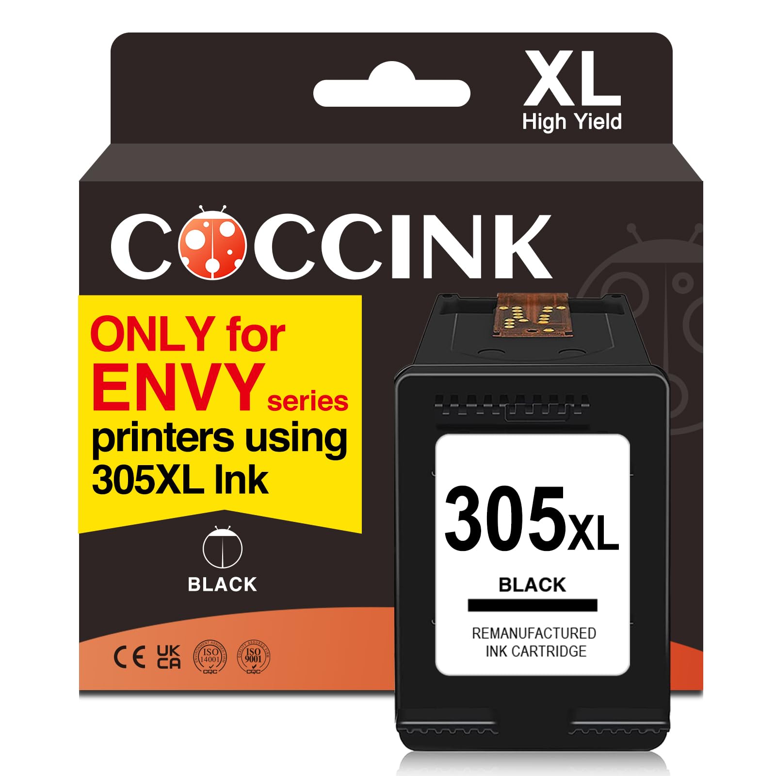 COCCINK 305XL Ink Cartridges Replacement for HP Envy 6032 Ink Cartridge, 305 XL for Envy 6000 6010e 6020 Envy Pro 6400 6420 6022e 6030e 6032 6032e 6055 Black