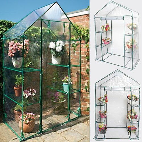 Portable 4 Shelves Walk In Greenhouse Outdoor 3 Tier Green House New