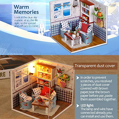 CONTINUELOVE DIY Miniatur-Puppenhaus-Kit - Holz-Miniatur-Puppenhaus-Modell-Kit - mit Möbeln, sprachaktivierten Lichtern… – Bild 4