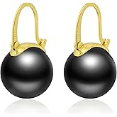 HUGE TOMATO 925 Sterling Silver Simulated Shell Pearl Earrings for Women Trendy, Big Pearl Drop Earrings Leverback Stud,18K Gold Plated Large Pearl Hoop Dangle Hypoallergenic Jewelry 14mm