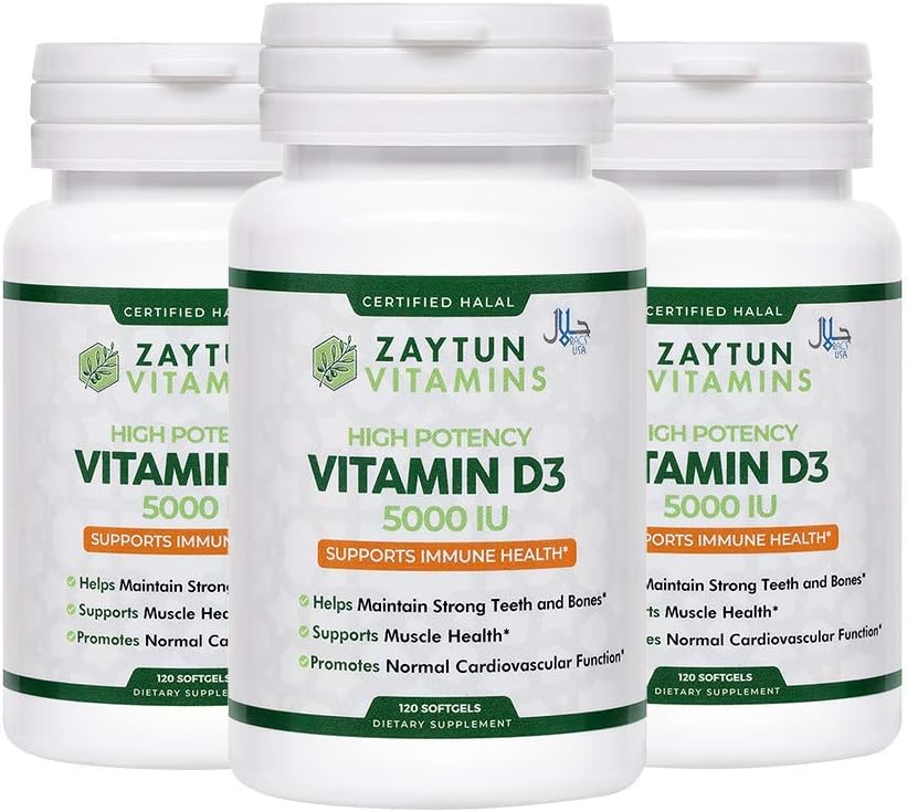 Zaytun Vitamins Halal Vitamin D3 5000 IU (3Pack), Supports