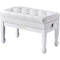 FILISITE Midland Piano Bench, PU Leather Upholstered, for Keyboard and Piano, Black (White)