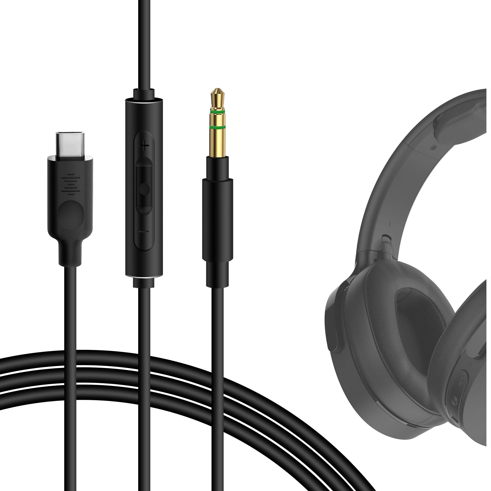 GEEKRIA USB-C Digital to Audio Cable with Mic Compatible with Skullcandy Crusher ANC 2/EVO, Hesh 3, Replacement Type-C Cord with Inline Microphone and Volume Control (4 ft/1.2 m)