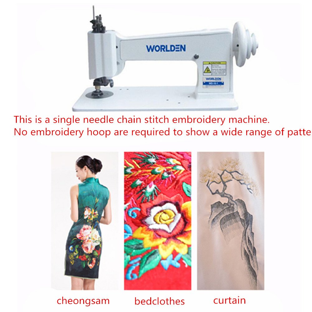 Handle Operated Single Needle Chain Stitch Embroidery Machine - Replacement Vintage Cornely Singer 114w103 - Universal Feed Designs Chainstitch & Moss Stitch