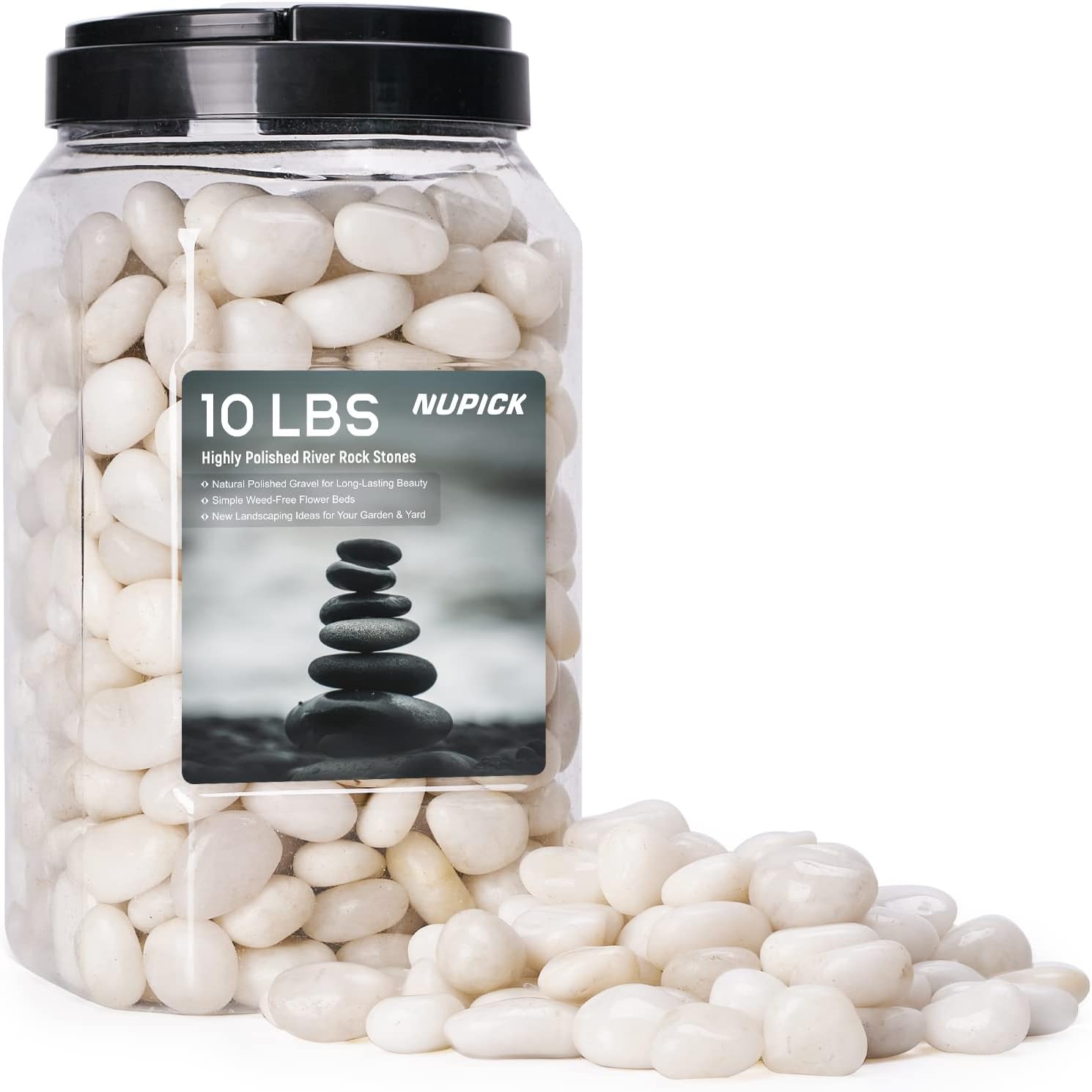 Hardscaping Materials - NUPICK 10 Pound River Rocks, 1-2 Inches Polished Pebbles for Plants, Fish Tank, Clear Vase and More, Natural White Stones