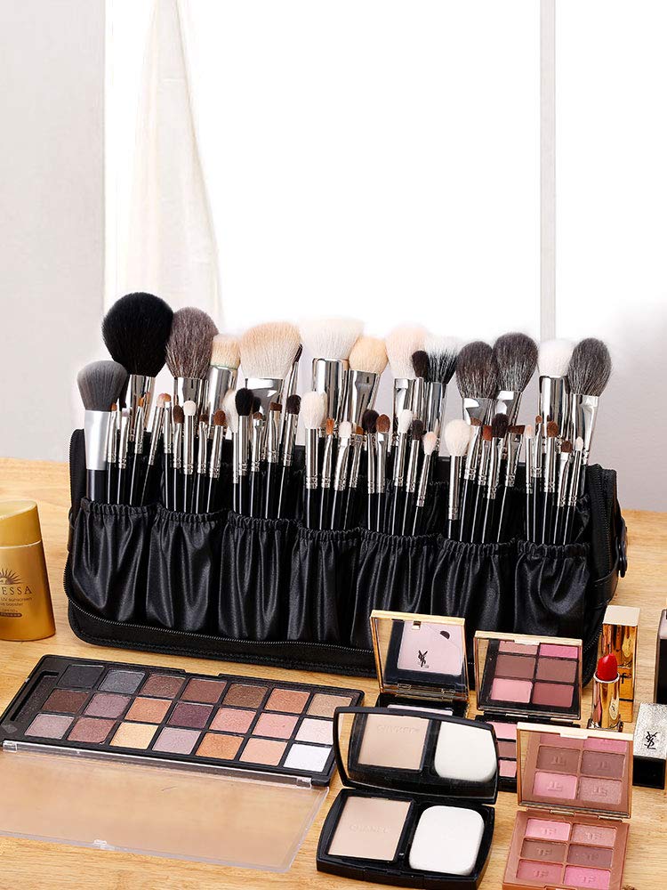 Rownyeon Professional Makeup Brushes Organizer Bag Makeup Artist Cosmetic Case Leather Makeup Handbag Black Travel Portable(Only Bag) : Beauty