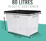 Klass Home 3 x 80 Litre Storage Boxes with Lids Set Clear Black Lid 80L view 3
