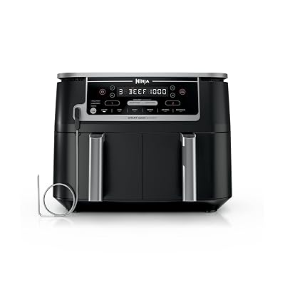 Ninja DZ550 Foodi 10 Quart 6-in-1 DualZone Smart XL Air Fryer with 2 Independent Baskets, Smart Cook Thermometer for Perfect Doneness, Match Cook & Smart Finish to Roast, Dehydrate & More, BLACK