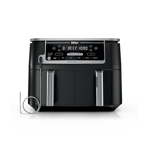 Ninja DZ550 Foodi 10 Quart 6-in-1 DualZone Smart XL Air Fryer with 2 Independent Baskets, Smart Cook Thermometer for Perfect Doneness, Match Cook & Smart Finish to Roast, Dehydrate & More, Grey