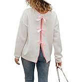 2026 Women's Back Bow Pullover Sweater Crewneck Long Sleeve Knitted Fall Winter Tops Cute Trendy Y2k Clothes