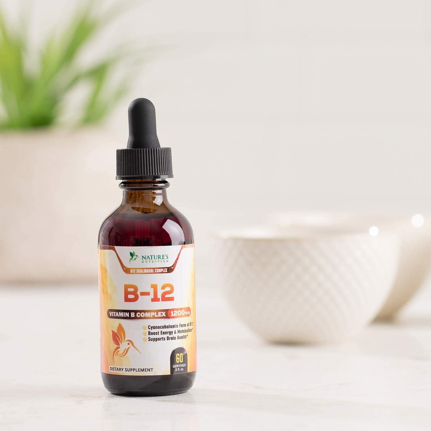 B12 Vitamin Sublingual Liquid Drops for Metabolism and Energy, Made in