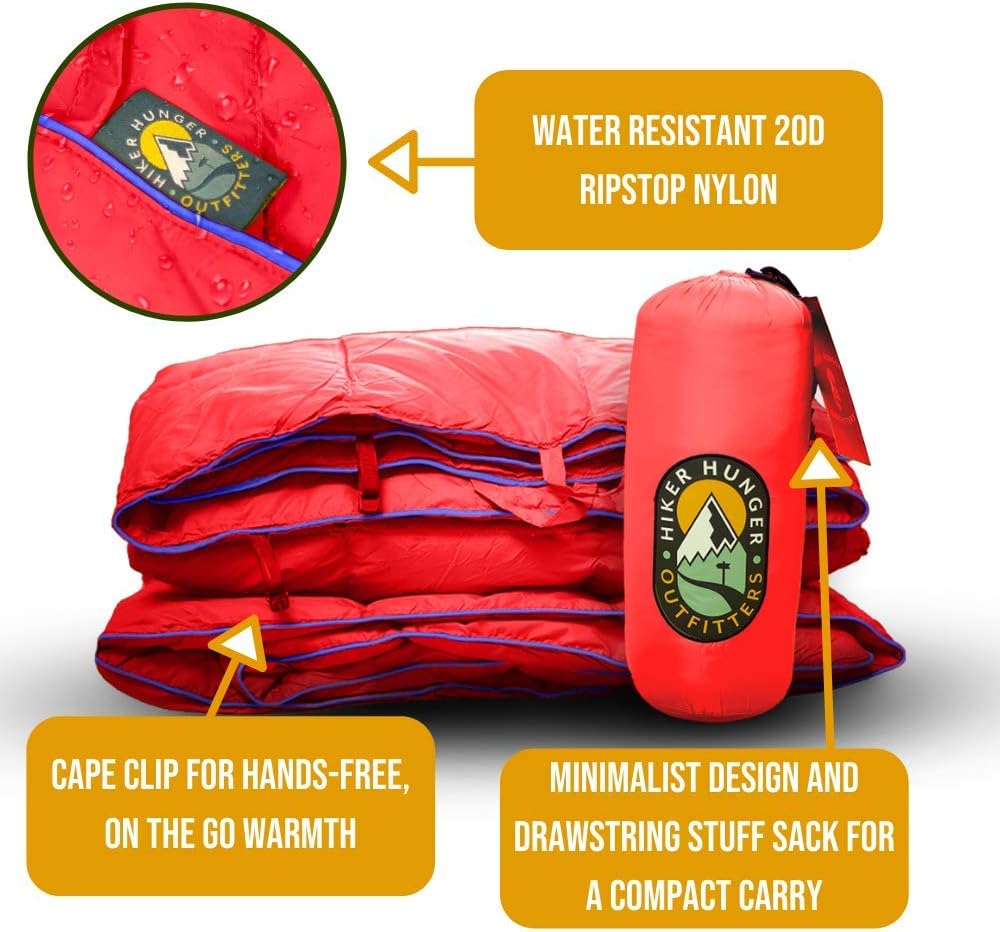 Hiker Hunger Outfitters | Extra Large Double Insulated Outdoor Camping Blanket | Easy to Pack, Waterproof, Durable, Lightweight & Warm | Best for Hiking, Backpacking, Stadium Events, Picnic Use | RED: Kitchen & Dining