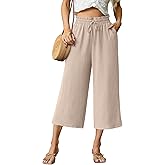 FREEOAK Capri Pants for Women High Waisted Wide Leg Casual Lounge Pant Summer Capris Adjustable Drawstring with Pockets