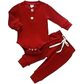Newborn Baby Boy Girl Clothes Ribbed Knitted Cotton Long Sleeve Romper Long Pants Solid Color Fall Winter Outfits