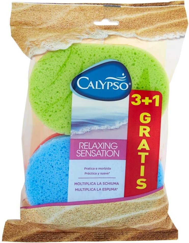 Calypso - Relaxing Sensation, Sponge Soft Multiplies The Foam - 4 Sponges, Red, Blue, Green and Yellow, 4 count (Pack of 1)