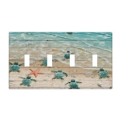 Sea Turtle Beach Rustic Wood Quad Toggle Light