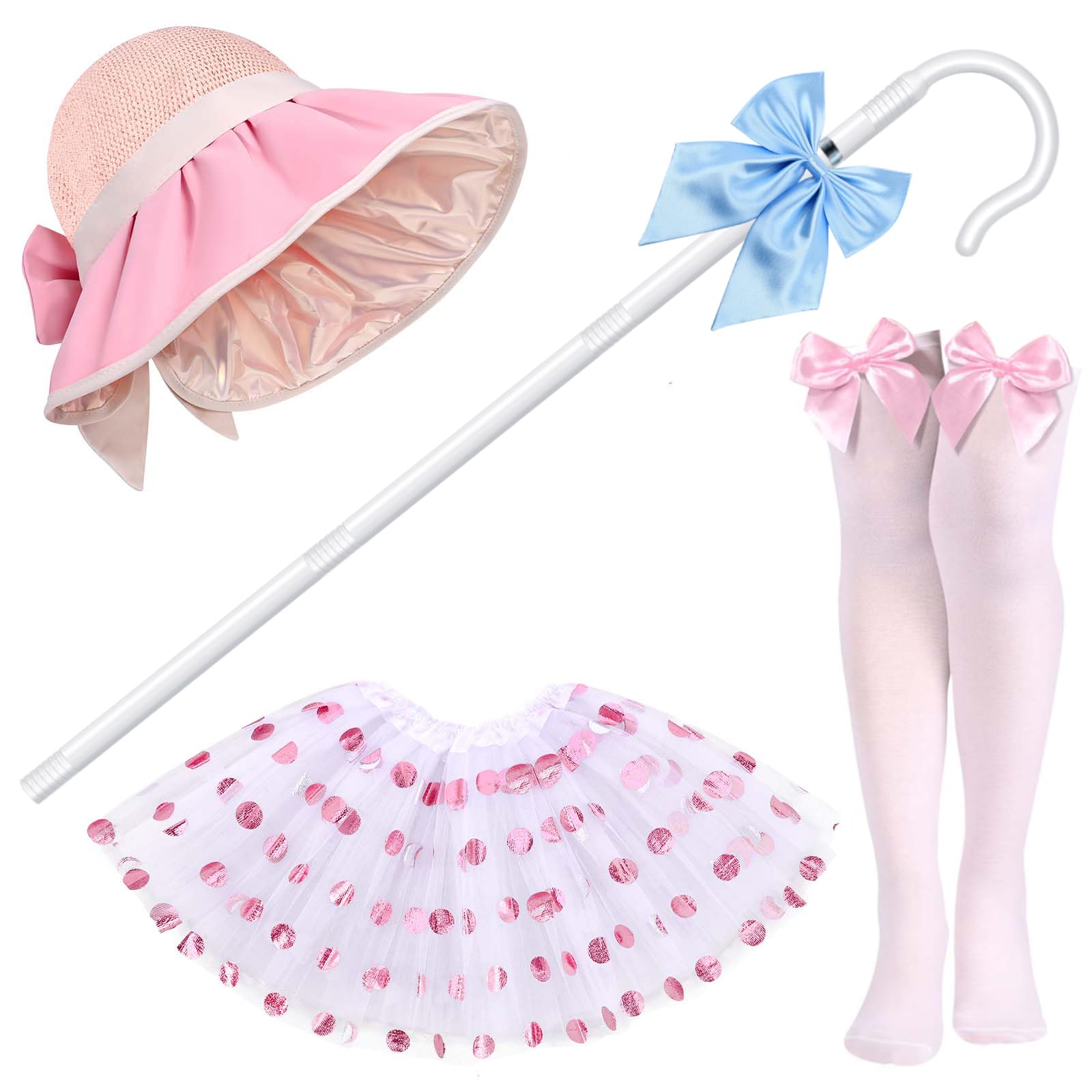 Photo 1 of (incomplete) JcHrmers 5 Pcs Shepherdess Costume Set Include Pink Bonnet,Tutu Skirt,Staff,Socks and Bowtie for Women Halloween Party Dress Up