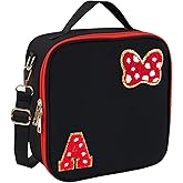 Preppy Initial Bow Mouse Lunch Bag, Kids Insulated Lunch Box Gifts for Teen Girls Daughter, Reusable Soft Lunch Containers Crossbody Cooler Bag Must Haves for Park Travel School Work Picnic Black A