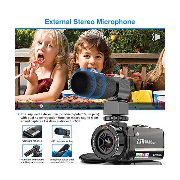 Videokamera Camcorder UHD 2.7K IR Nachtsicht YouTube Vlogging Kamera 36MP 3.0 '' Touchscreen 16X Digital Zoom mit… – Bild 5