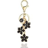 XGALBLA White/Pink/Black Big Cute Flower Initial Letter Keychain for Women, Flower Bag Charms Enameled Keychain Handbag Purse