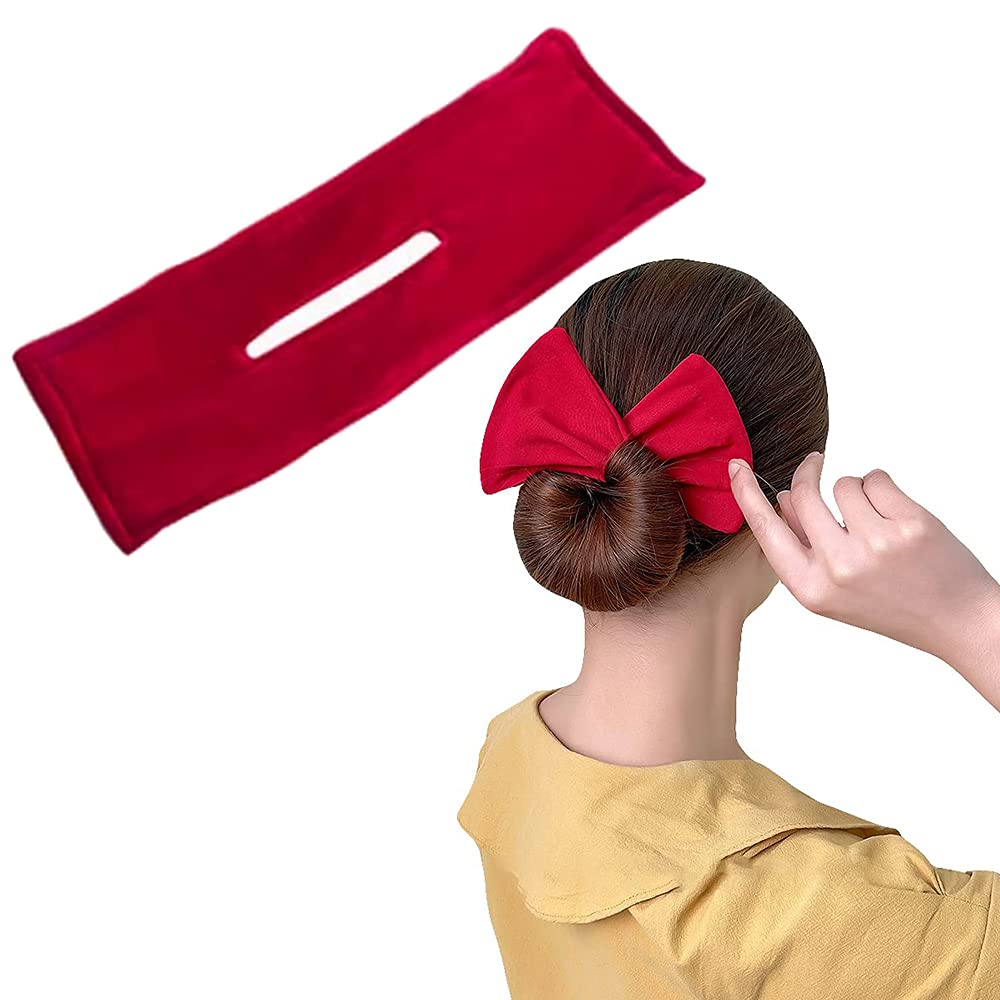 Deft Bun for Hair, Magic Hair Bun Shapers Hair Bands French Twist Buns Maker, Classy Multi-color Cloth Magic Clip, Reusable Bun Crown Hair Styling Braiding Accessories for Women Girls (Red)