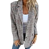 IDEALSANXUN Womens Tweed Blazer Casual Plaid Houndstooth Blazer Work Suit Jackets