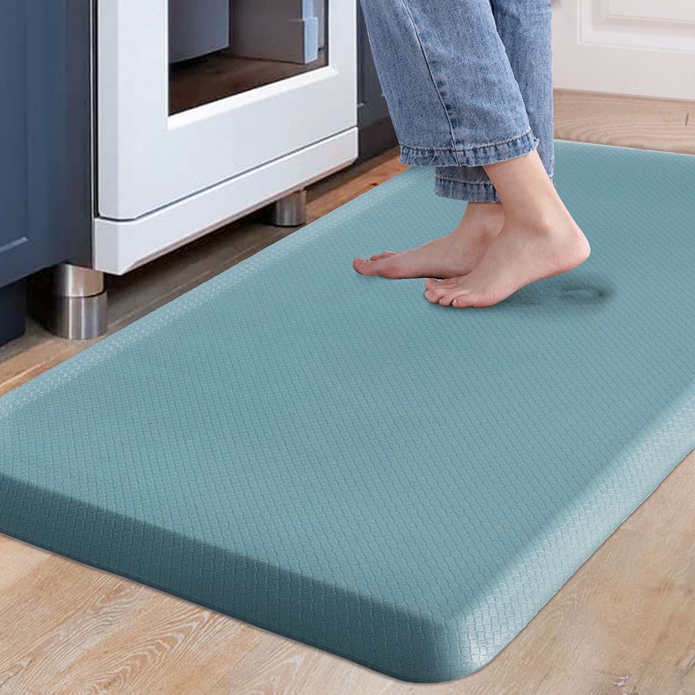 Carvapet Non Slip Kitchen Mat Anti Fatigue Standing Mats Cushioned Comfort Kitchen Floor Mats PVC Waterproof Runner Rug for Standing Desk, Kitchen, Office (Teal,44x99cm)