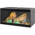 OIIBO 120 Gallon Reptile Terrarium, 48" x 24" x 24" Wooden Reptile Terrarium with Double Hinge Sliding Doors and Top Screen Ventilation Black Reptiles Habitat Lounge