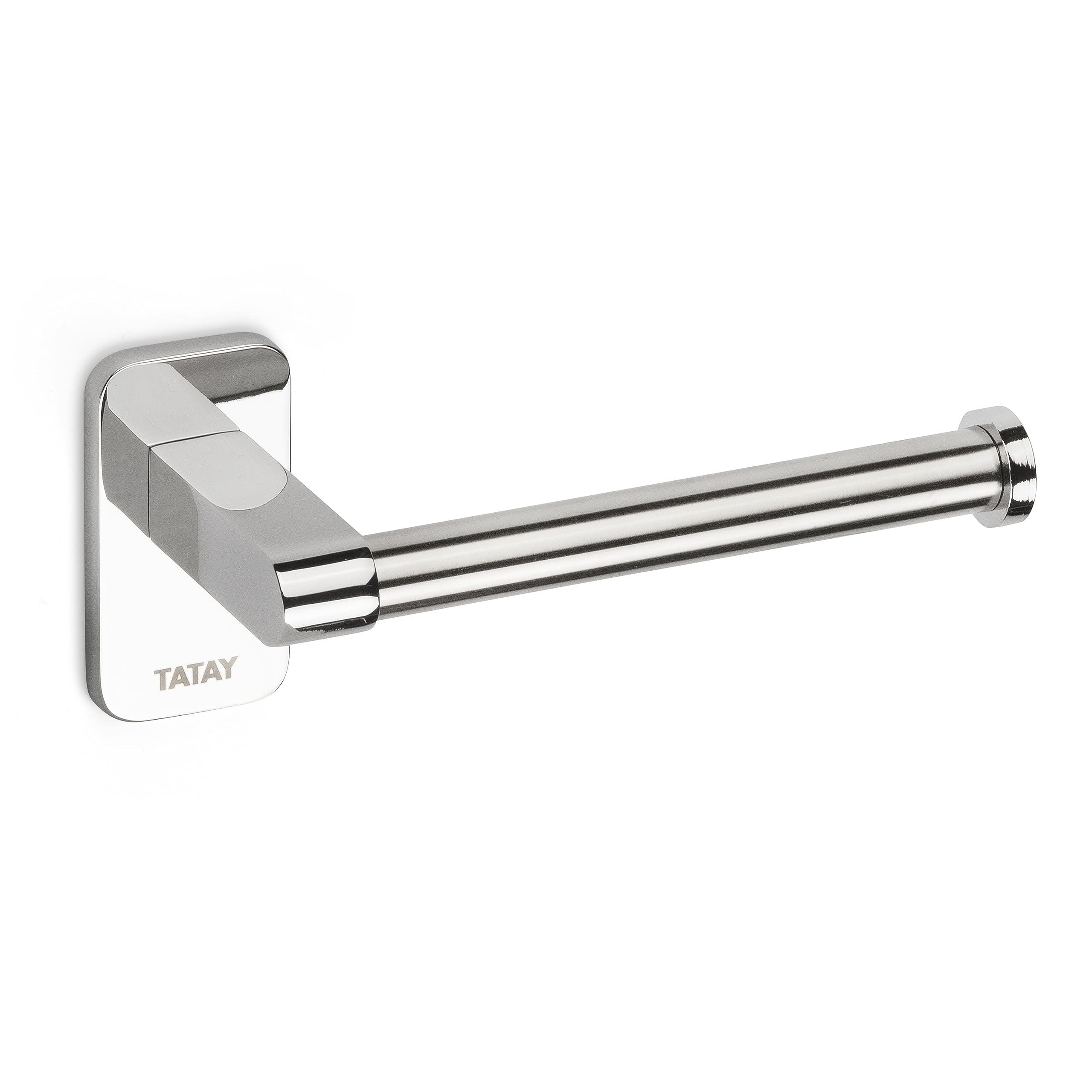 TATAY Toilet Roll Holder without Lid for Toilet Paper Slim, Stainless Steel, Double Fixing System with Screws or Glu Fix. Measures 6,5 x 6 x 14 cm