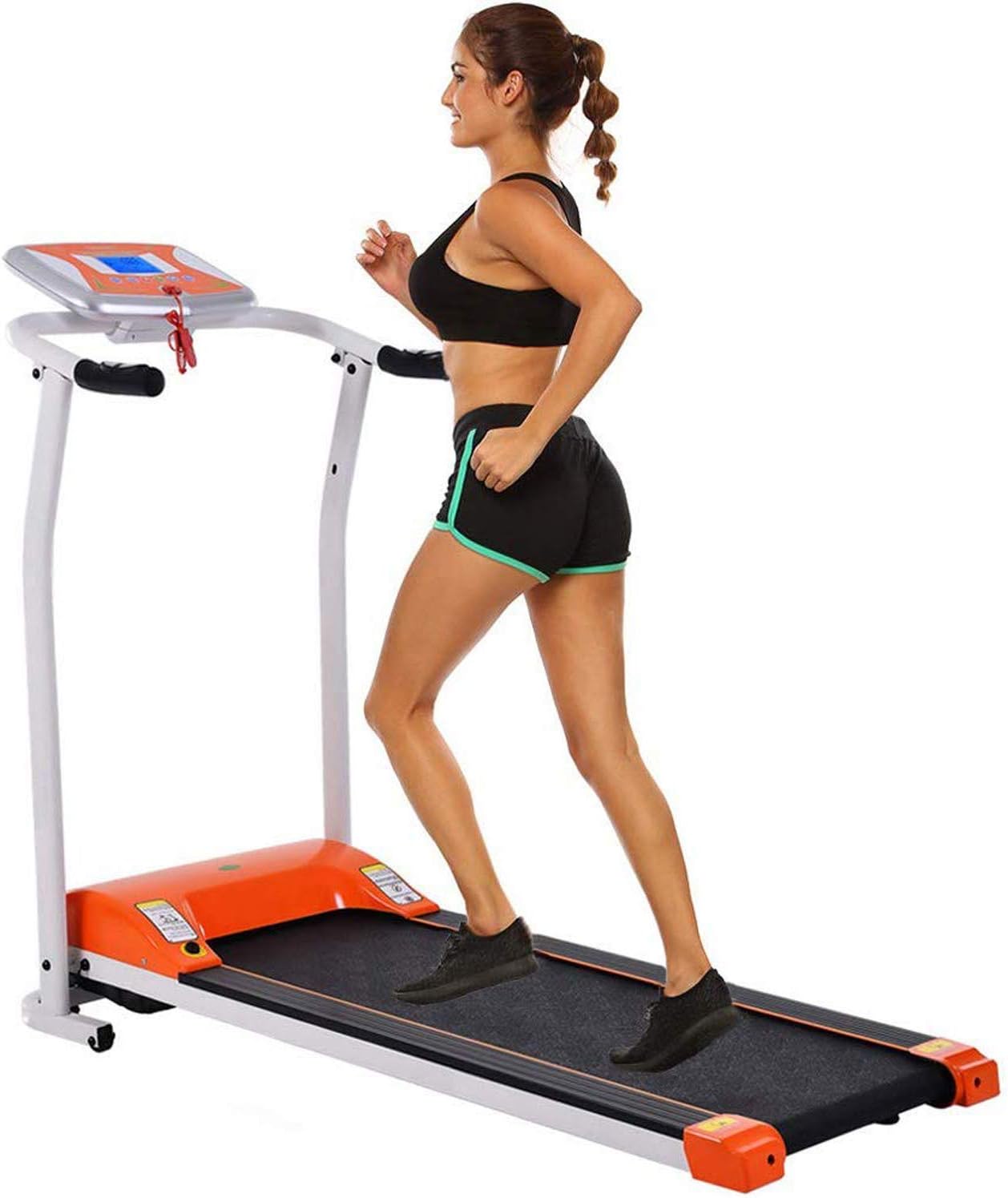 Folding Treadmill Electric Motorized Power Walking Jogging Running Exercise Fitness Machine Trainer Equipment for Home Gym Office Space Saver Easy Assembly (1.5 HP - Dark Orange)