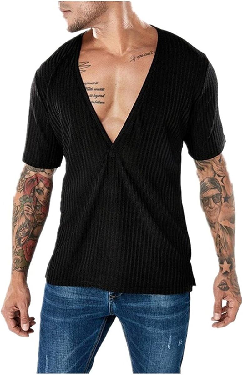 FCYOSO Men's Slim Fit Deep V Neck TShirt Basic Shirt Amazon.co.uk