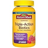 Nature Made Triple Action Biotic Gummy, 100 Gummies, Combined Prebiotic, Probiotic and PostBiotic, 50 Day Supply