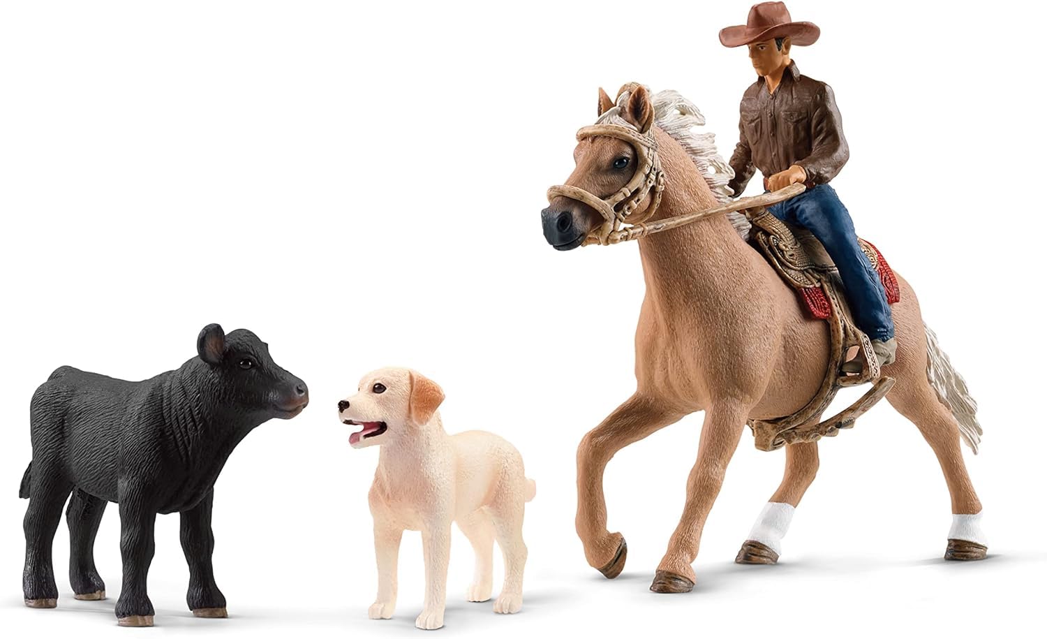 Schleich Farm World - 6PC Rodeo Calf Adventure Playset - Cowboy Rider Figurine with Horse Figure, Cow and Dog - Realistic Western Rodeo Farm Toys and Accessories - Kids and Toddlers Ages 3+ | 42578