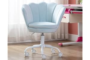 CIMOTA Cute Kids Desk Chair,Velvet Bedroom Chair Adjustable Child Computer Chair Swivel Shell Vanity Chairs for Girls Bedroom/Study Room, Light Blue
