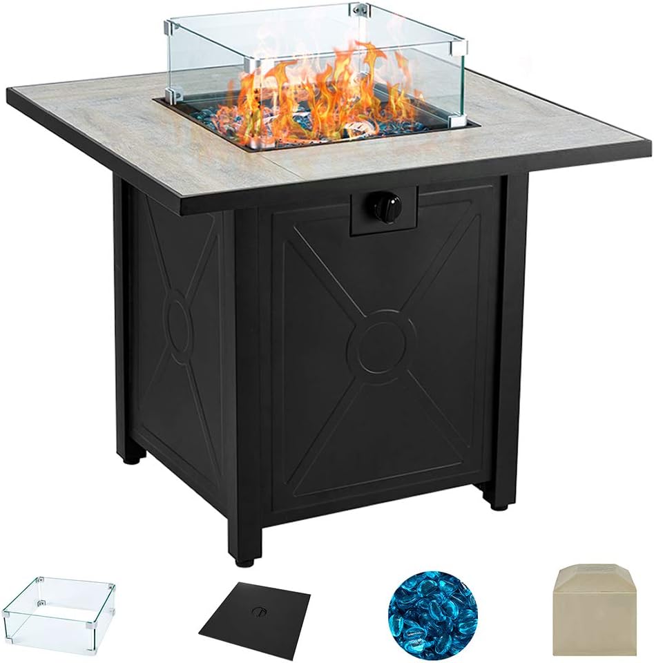 AVAWING Propane Fire Pit Table, 30 inch 50,000 BTU Square Gas Fire pits