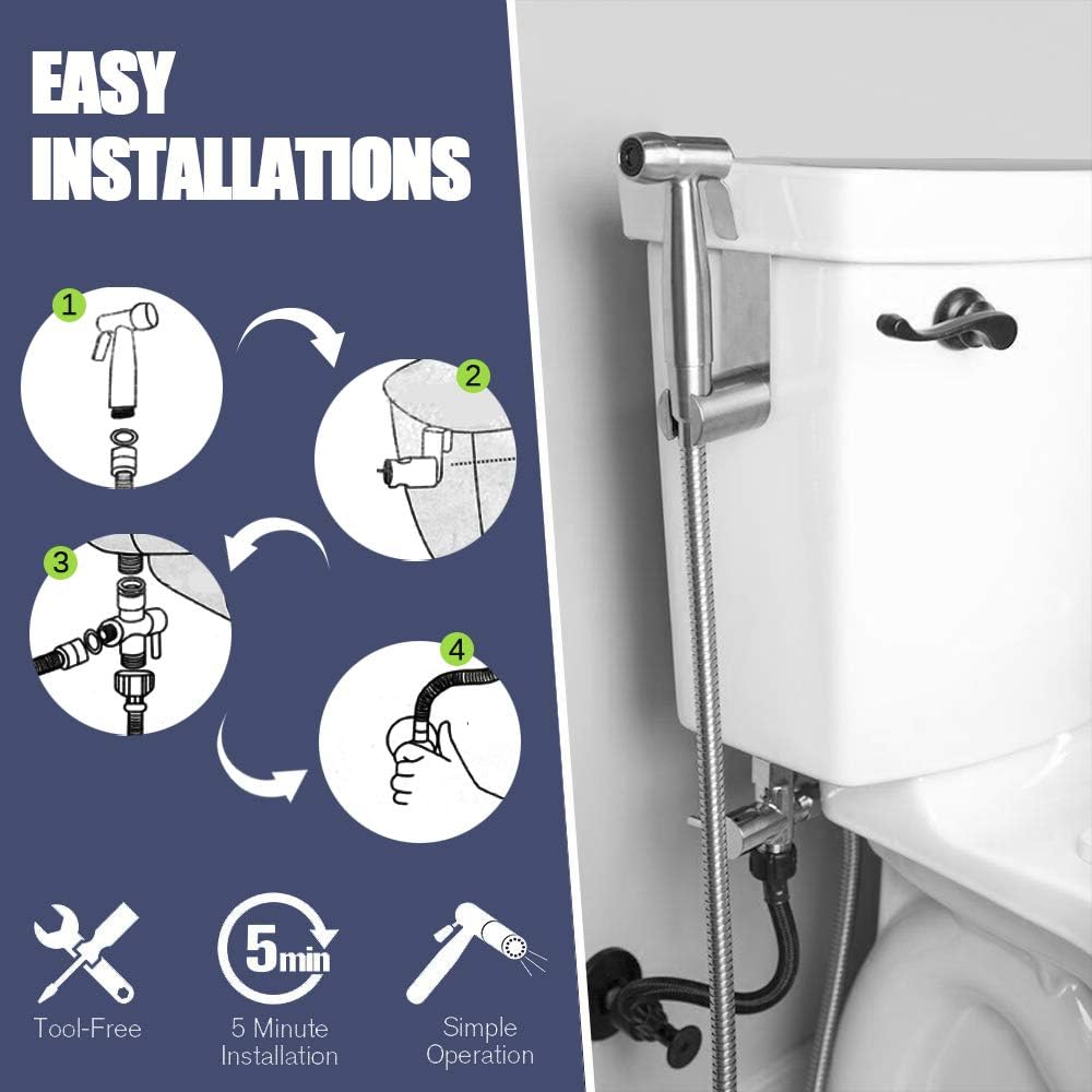 Handheld Bidet Sprayer for Toilet, Vingtank Premium Stainless Steel Baby Cloth Diaper Sprayer, Attachment with Hose, Toilet or Wall Mounted, Feminine Wash - - 