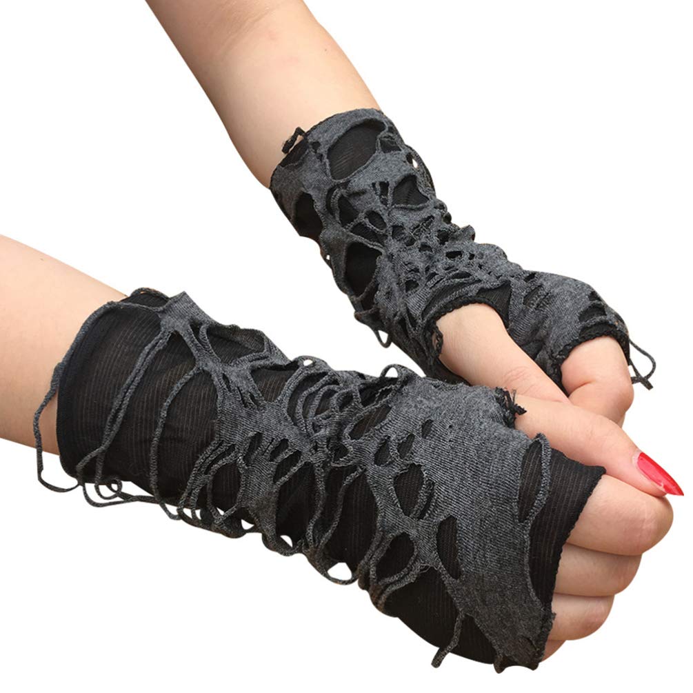 PRETYZOOM 1 Pair Halloween Fingerless Spider Web Lace Gloves - Black Punk Gloves for Halloween Party Costume Accessory, Black/Grey, 20 x 9 cm