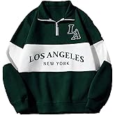 SHENHE Men's Quarter Zip Pullover Color Block Letter Graphic Vintage Sweatshirt Streetwear