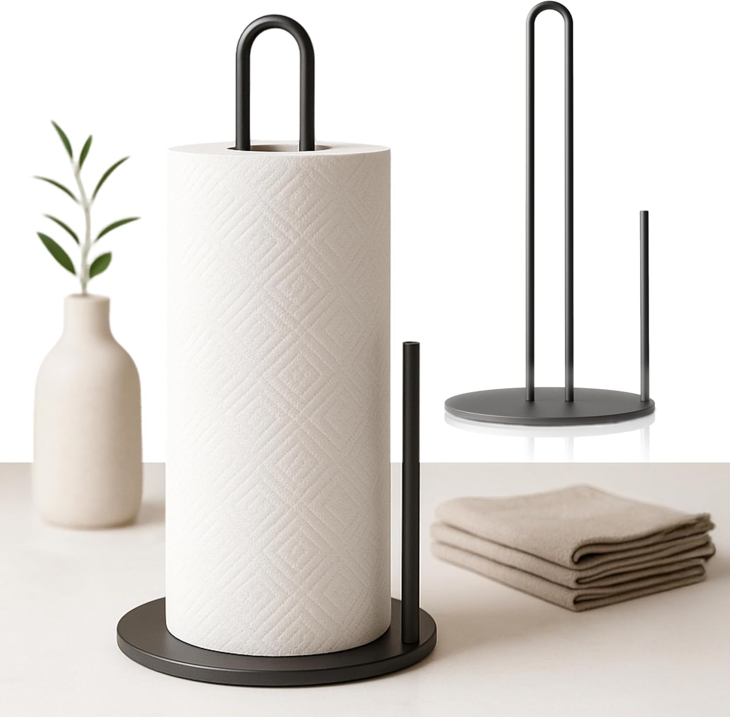 Photo 1 of ***MISSING A PART***Libken Paper Towel Holder for Kitchen, Black Powder Coated Steel, 2.4 lb Extra Heavy Base for Stability, Easy Assembly, Free-Standing Paper Towel Stand, Minimal Scandinavian Design
