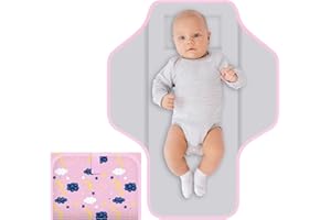 CUXFLS Baby Portable Diaper Changing Pad, Foldable Travel Diapering Changing Mat with Built-in Pillow, Waterproof Compact Changing Pad for Newborn Baby Changing Station, Infant Gift（Pink Cloud）