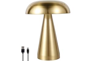 Mushroom Table Lamp Portable Cordless LED Desk Light USB Rechargeable Decorative Metal Bedside with 3 Color Dimming Energy Sa