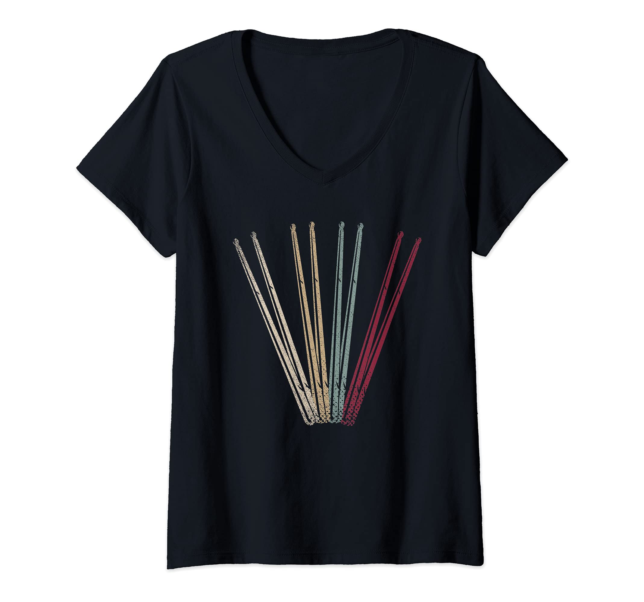 Womens Retro Drumsticks Drums Player Percussion Drummer Music Drums V-Neck T-Shirt