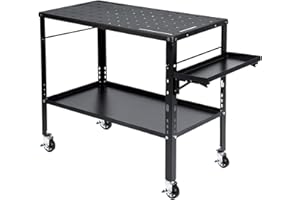 LotFun 36”×19” Welding Table 1200LBS Load Capacity, Welding Cart with 5/8" Holes, Portable Work Table with Brakeable Castors, Extra Middle Shelf & Foldable Side Shelf for Convenient Storage