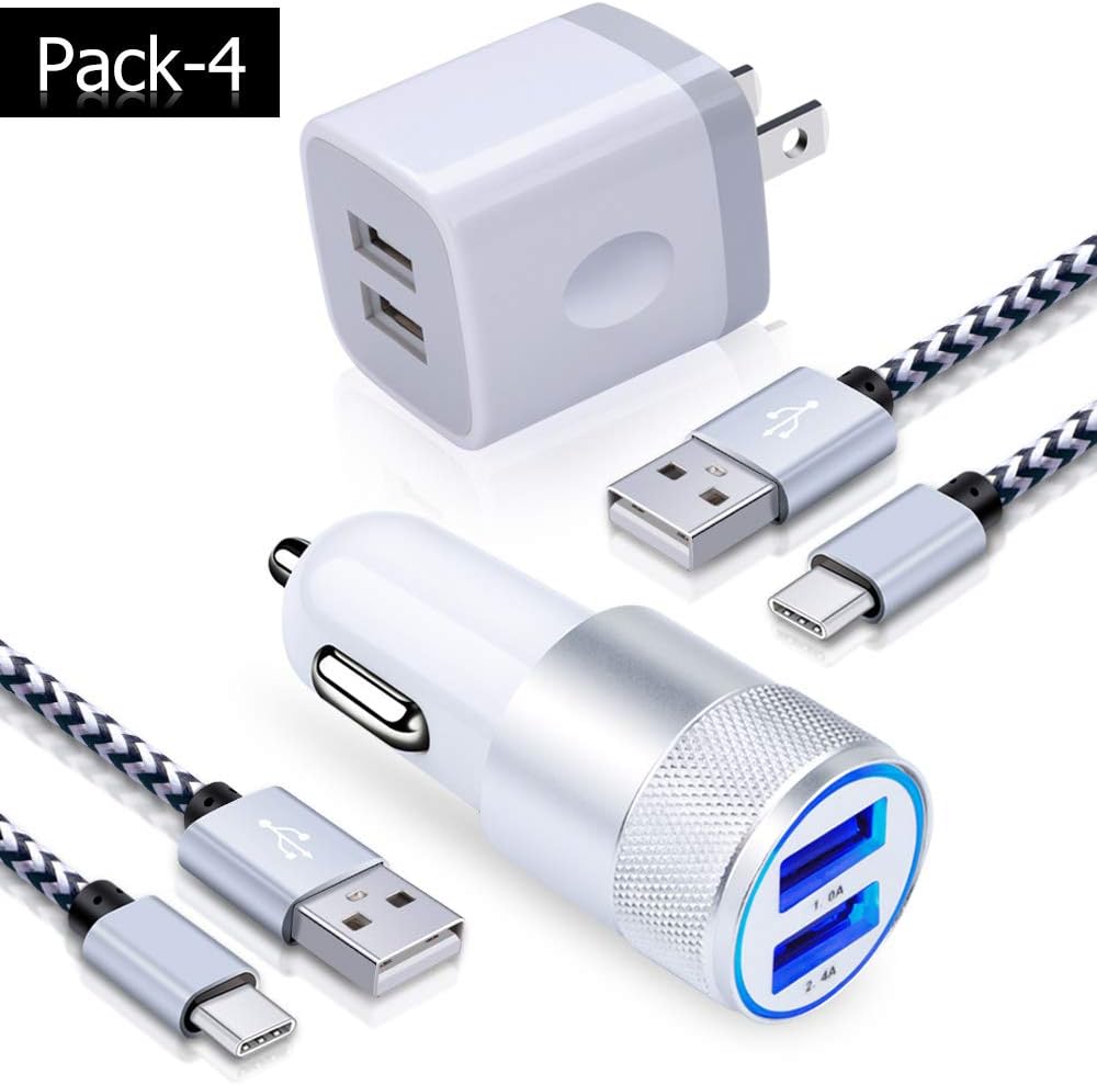 USB C Fast Charger Kit Compatible Samsung Galaxy S21 S20 Ultra 5G S10 S10e S9 S8 Plus Note 20 10 9 A90 A80 A72 A52 A50, Dual Port 3.4A Rapid Car Adapter + Wall Charger USB Plug with 2 Type C Cords 6ft