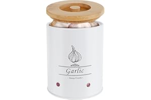 ZLHETWT Large Ceramic Garlic Keeper, Farmhouse Style Garlic Storage Box with Wood Lid, Ventilated Garlic Saver, 2.3L, White