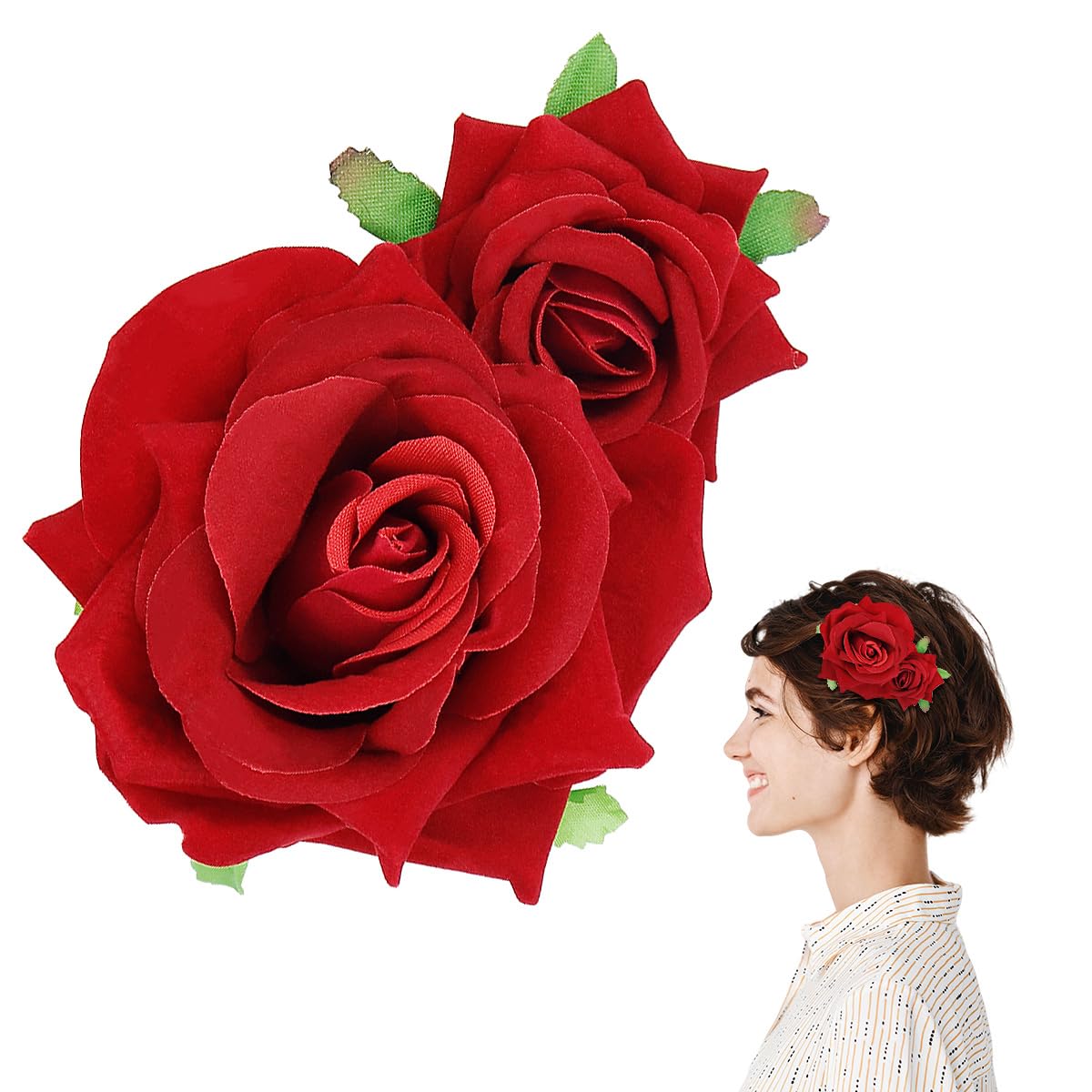 ZJIVQO Rose Hair Clip Flower Hairpin Brooch Velvet Ornament Rose Flower Hair Accessories for Woman Girl Ladies Wedding Hair Clip Flamenco Dancer Valentines Day Decoration, Red